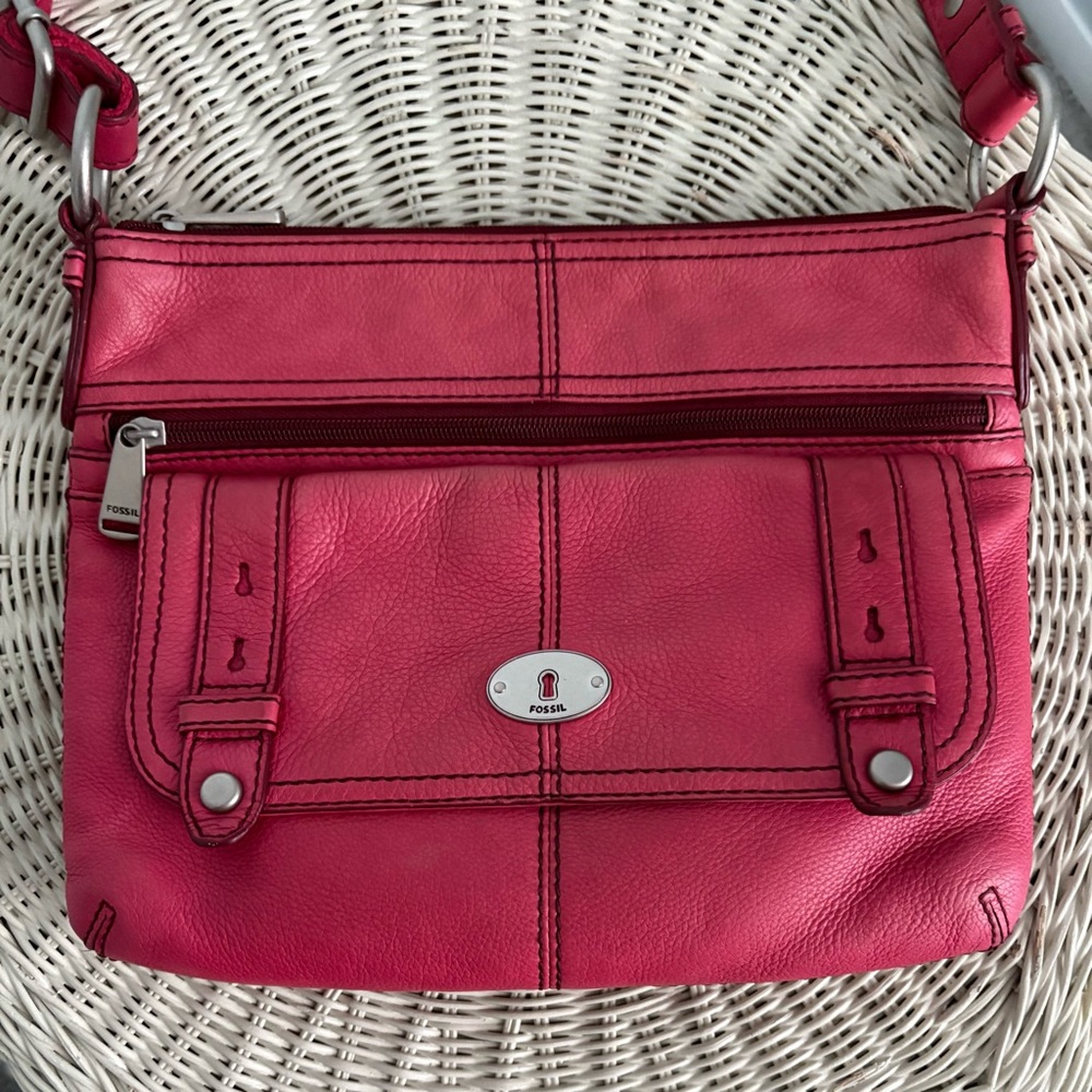 Fossil Hot Pink Leather Crossbody Bag